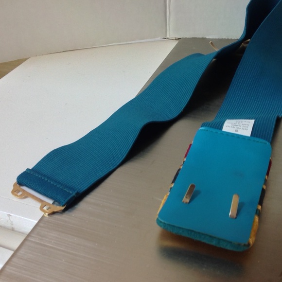 Vintage Blue Stripe Belt Gold Suede Buckle